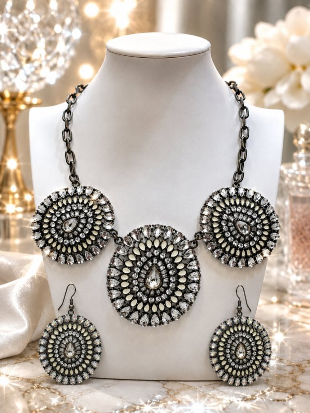 Park Lane rhinestone statement bib necklace and Earring set